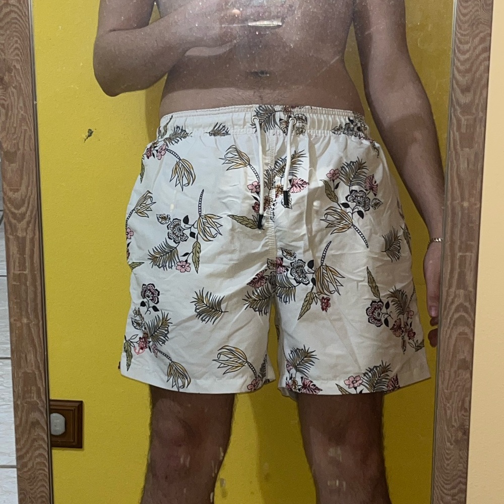 Ahoy White Swim Trunks with Elastic Waistband